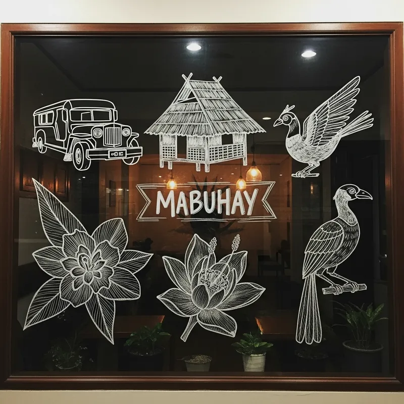 Minimalistic Filipino Culture Sketches in Coffee Shop