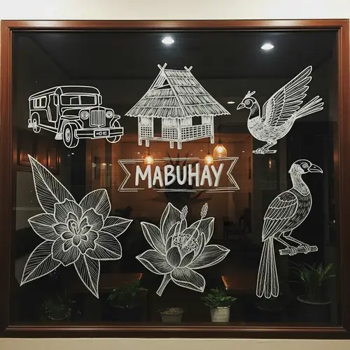 Minimalistic Filipino Culture Sketches in Coffee Shop
