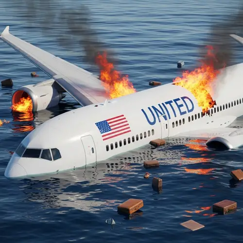 Professional Hyperrealistic Art of Airplane Crash in Ocean