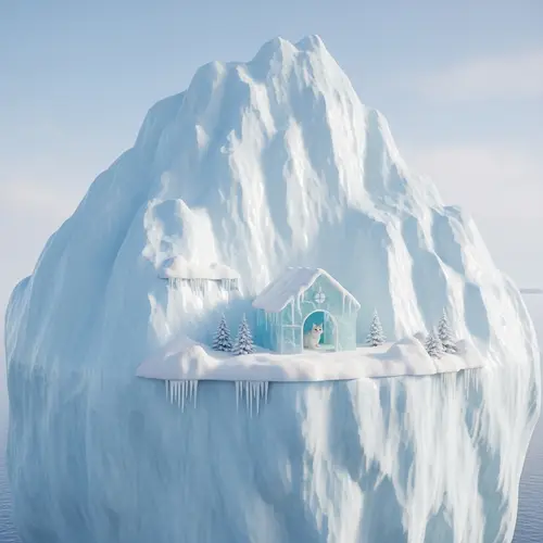 Icy Blend: Cat House Camouflaged in Immense Iceberg Scene