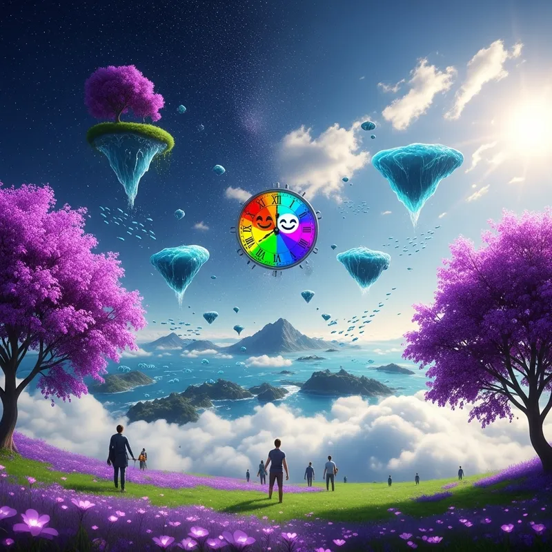 Surreal Landscape with Luminescent Fish and Purple Trees