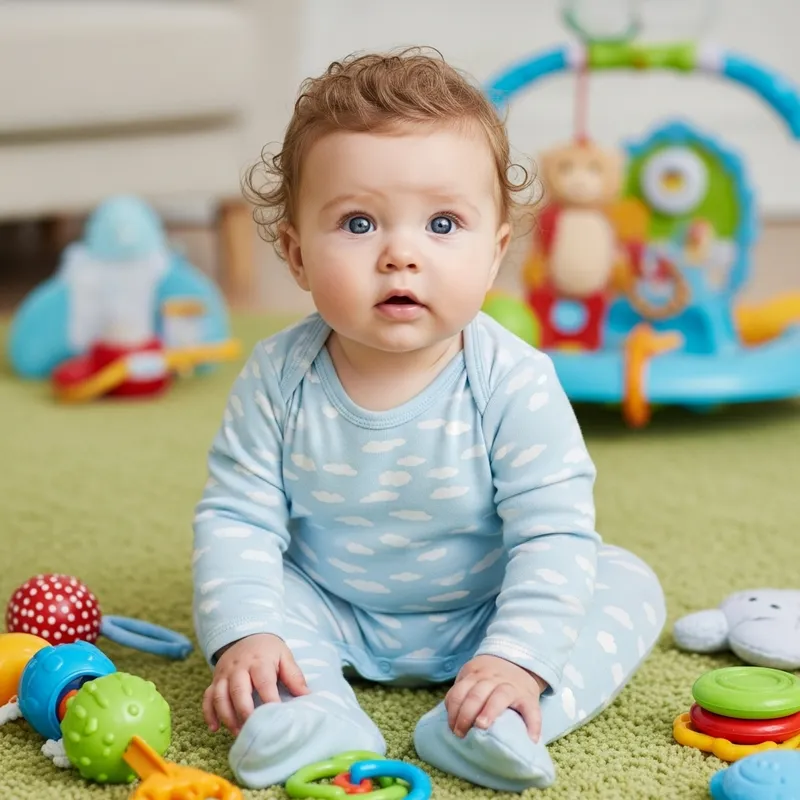 Charming Baby in Blue Onesie | A Delightful Scene of a Cute Baby