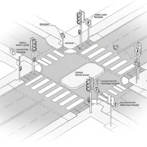 Detailed Design of Pelican Crossing in AutoCAD Style