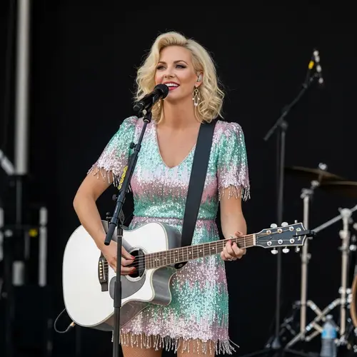 Charismatic Country Music Star in Pastel Sequined Dress