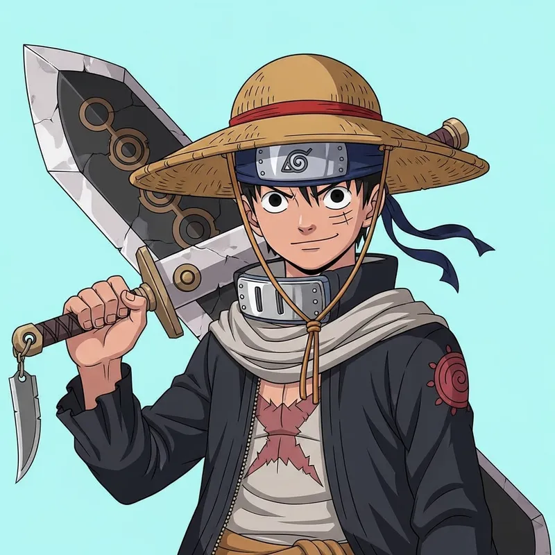 Anime Character Fusion with Straw Hat, Headband, Sword & Knife Anime Character Fusion with Straw Hat, Headband, Sword & Knife