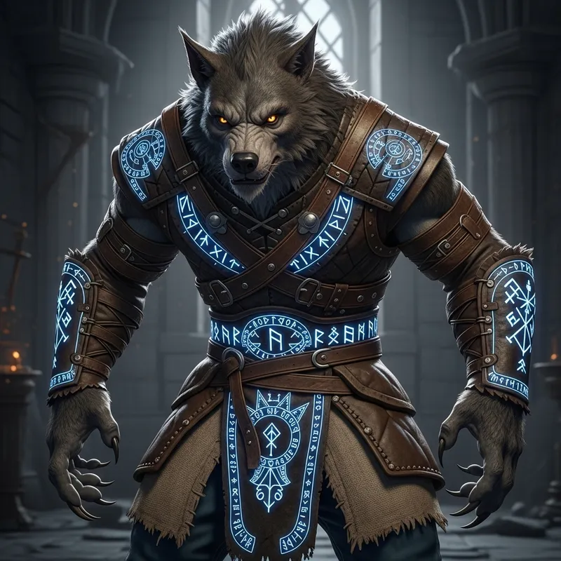 Werewolf Character with Runes on Clothes Werewolf Character with Runes on Clothes