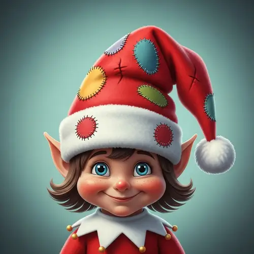 Whimsical Elf in Festive Santa Hat with Patchwork - Joyful Spirit