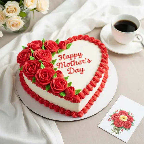 Heart-Shaped Mother's Day Cake with Roses
