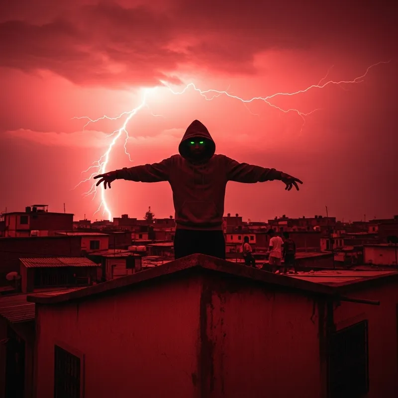 Dark Hooded Figure Controlling Shadowy Scene With Eerie Glow Dark Hooded Figure Controlling Shadowy Scene With Eerie Glow