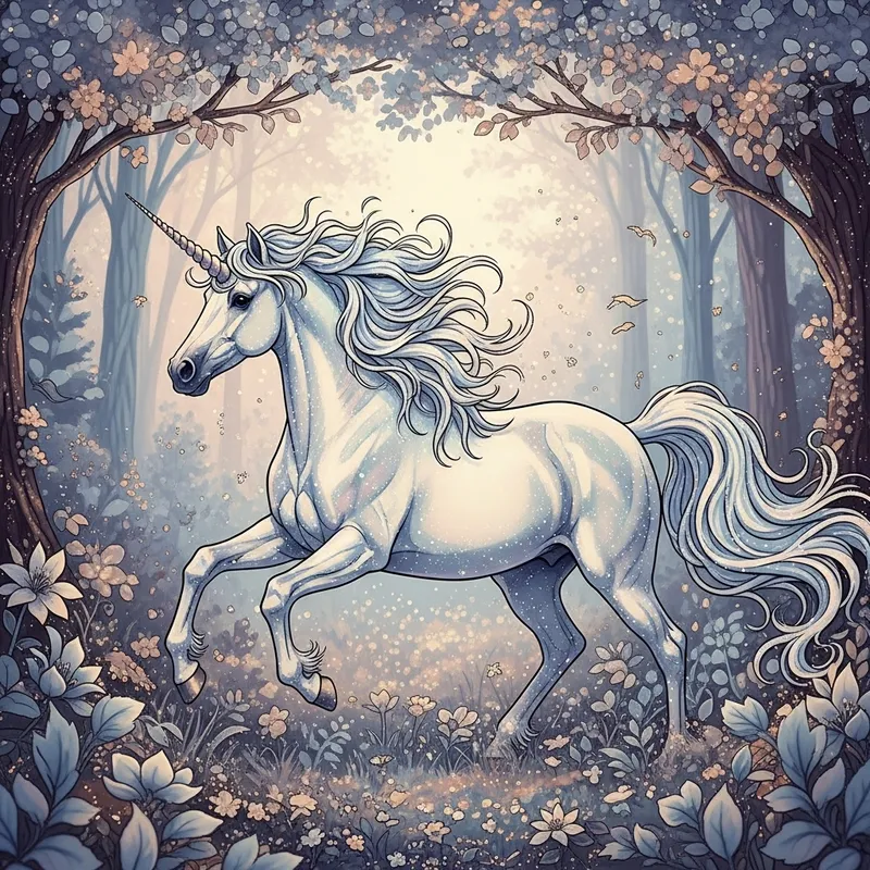 Majestic Unicorn in Enchanted Woodland Majestic Unicorn in Enchanted Woodland