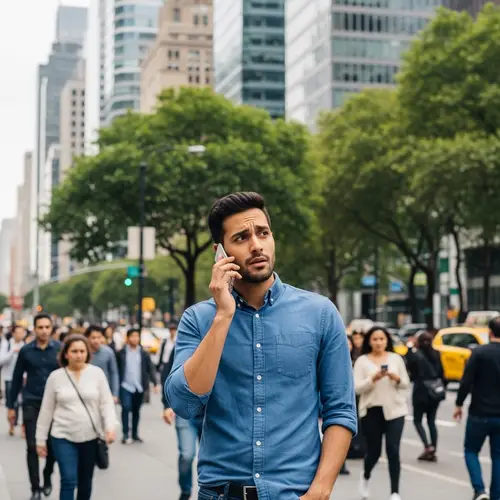 South Asian Man Talking on Mobile Phone in City Scene