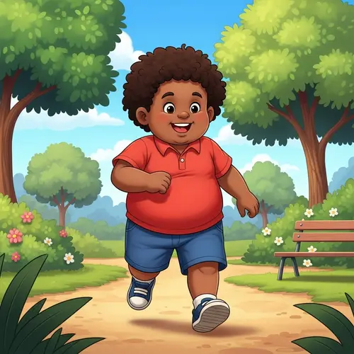 Cheerful Chubby African Boy Playing in Sunny Park