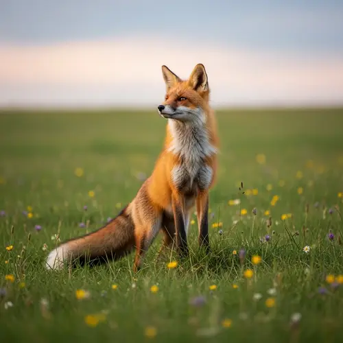 Vividly Colored Fox in Flourishing Green Field