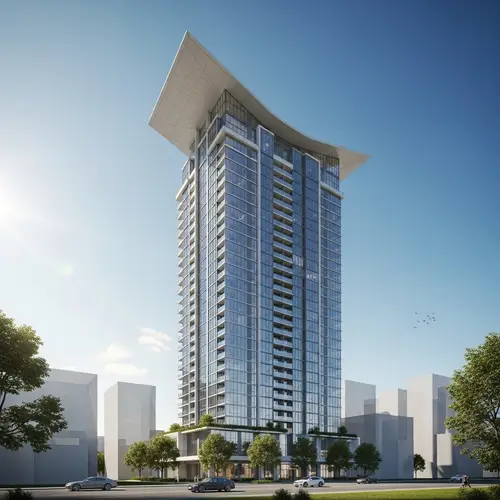 Highrise Modern Condominium with Sweeping Roof Design