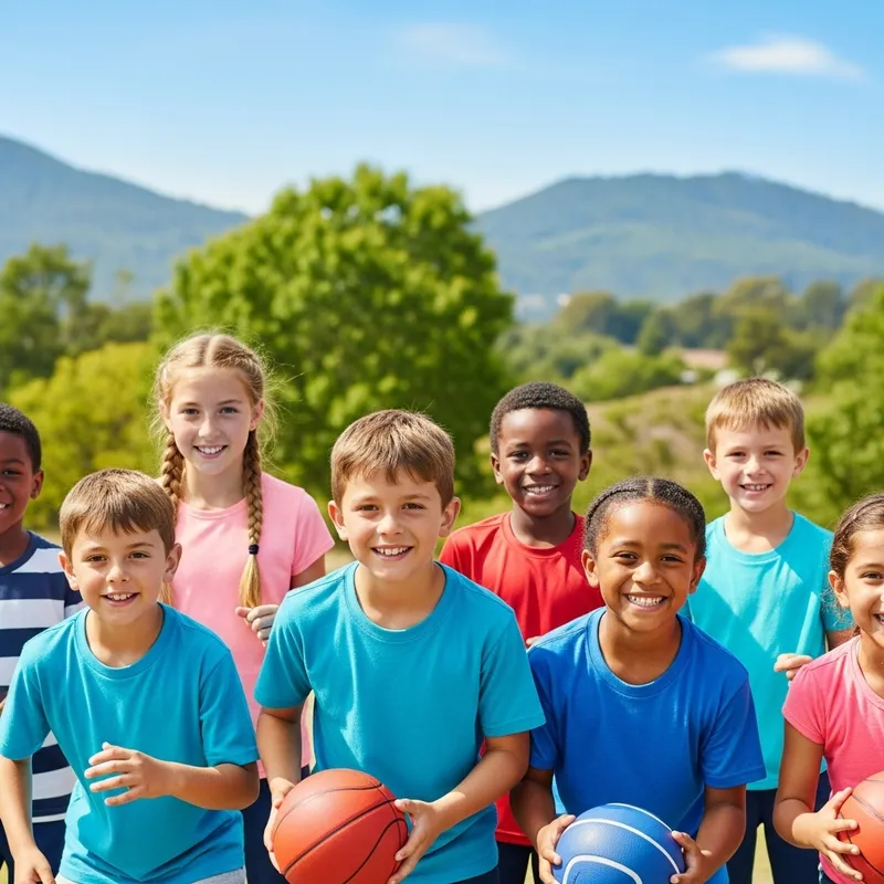 Joyful Multiethnic Children in Sports Amidst Nature Beauty