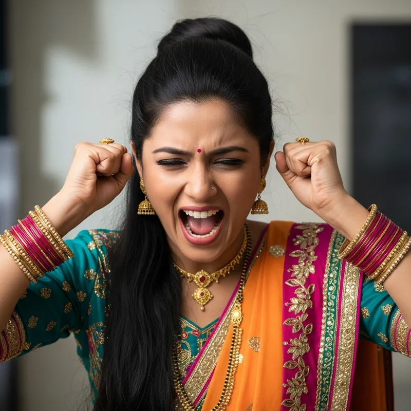 Captivating Screaming Woman in Indian Attire Captivating Screaming Woman in Indian Attire
