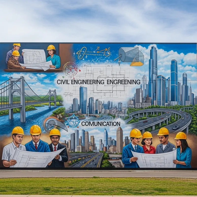 Sprawling Civil Engineering Mural: Skyscrapers, Engineers, Highways