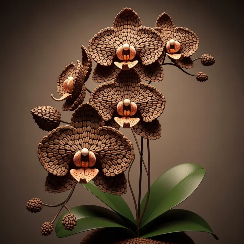 Unique Coffee Bean Orchid Sculpture | Artful Floral Creation Unique Coffee Bean Orchid Sculpture | Artful Floral Creation