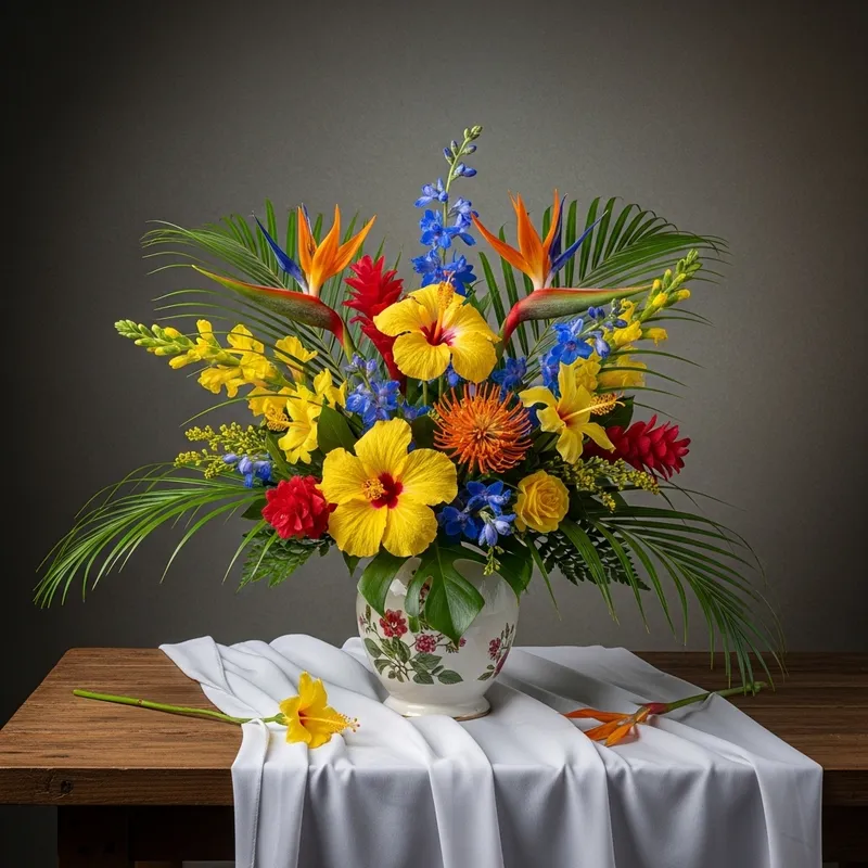 Exquisite Tropical Flower Still Life Painting