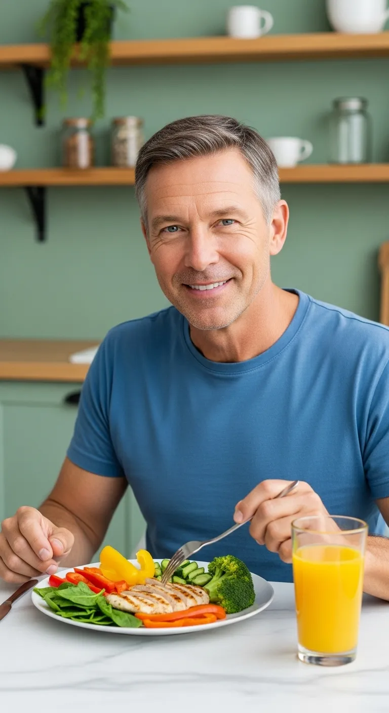 Man Eating Healthy - Colorful Veggies & Lean Chicken Man Eating Healthy - Colorful Veggies & Lean Chicken