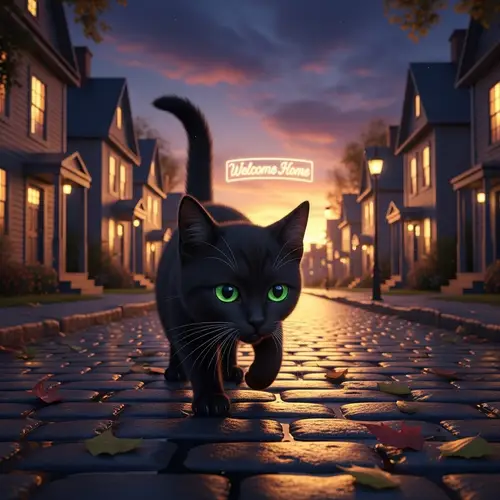 Cute Black Cat Finding Its Way Home