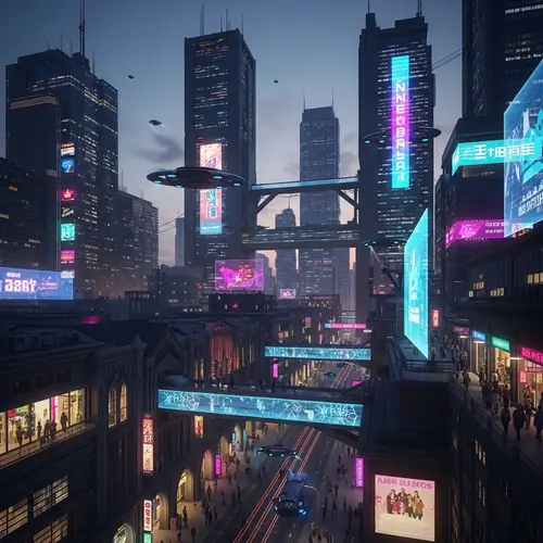 Futuristic Cyberpunk Cityscape - Neon-Lit Skyscrapers
