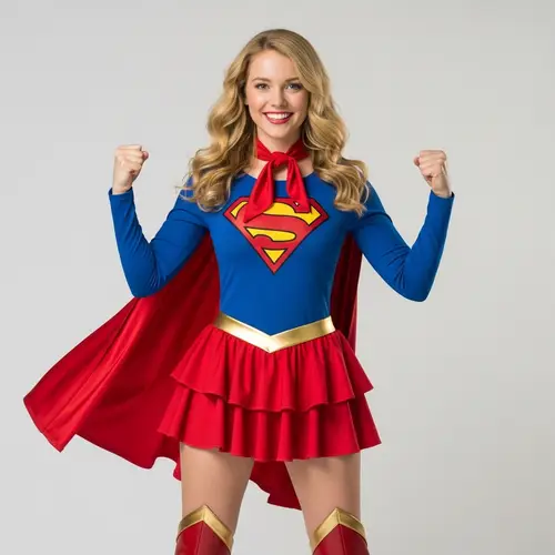 Young Woman Superheroine in 'S' Symbol Costume | Power & Confidence
