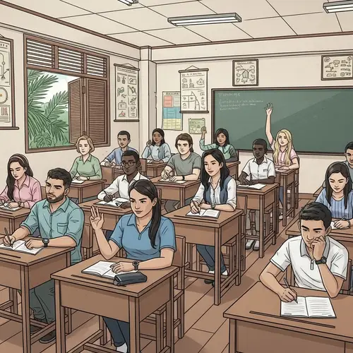Diverse Group of Students in the Philippines Classroom Sketch