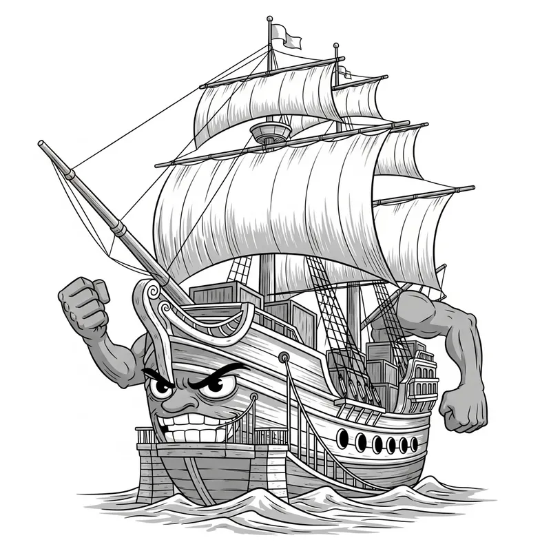 Rebellious Anthropomorphic Ship Image: Defiant Expression