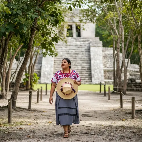 Curvy Woman Exploring Yucatan's Mayan Ruins