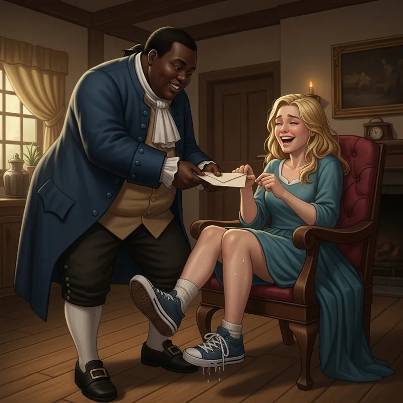 Tickling Scene: Black Man Tickles Blonde Girl's Sweaty Feet
