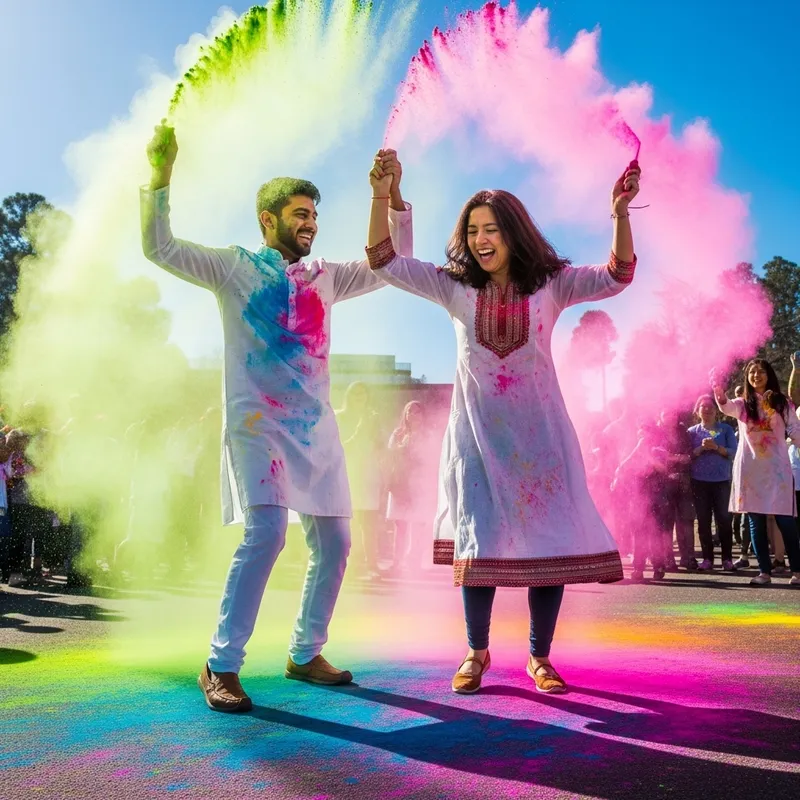 Joyful Holi Dance: Celebrating with Male & Female Couple Joyful Holi Dance: Celebrating with Male & Female Couple