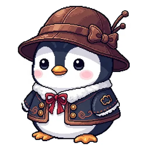 Pixel Art Penguin Wearing a Stylish Hat