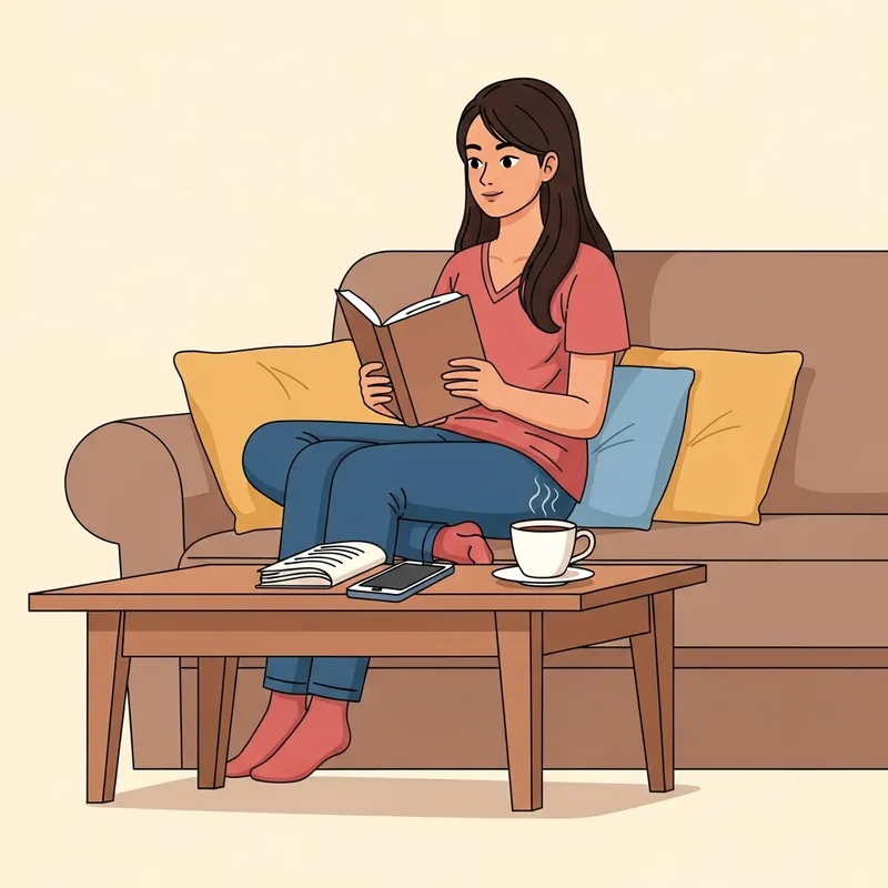 Tranquil Indian Girl Reading Book on Cozy Sofa Tranquil Indian Girl Reading Book on Cozy Sofa