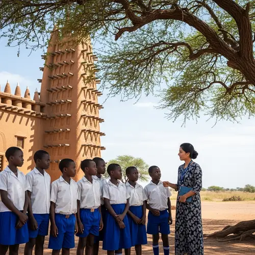 African School Children at Chief Palace with Teacher