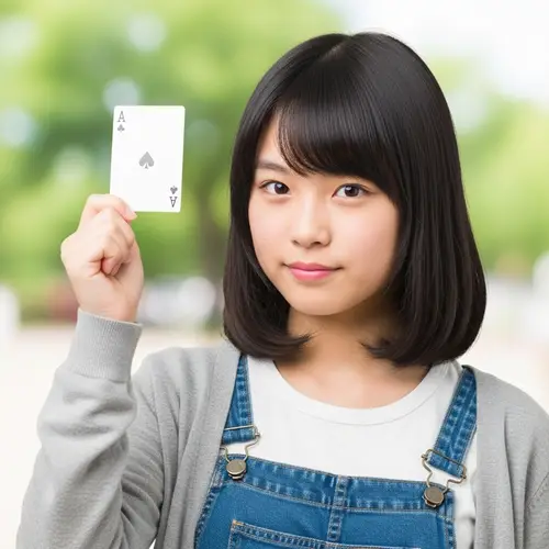 Asian Girl with a Poker Ace Card - Victory and Determination