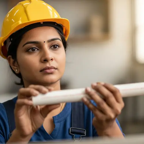 Professional South Asian Woman With PVC Pipe in Workshop