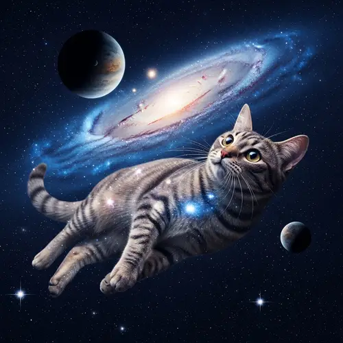 Cosmic Cat in Outer Space - Enchanting and Mystical Scene