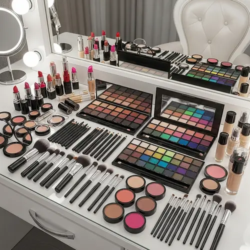 Makeup Products Collection: Lipsticks, Eyeshadows, Foundations