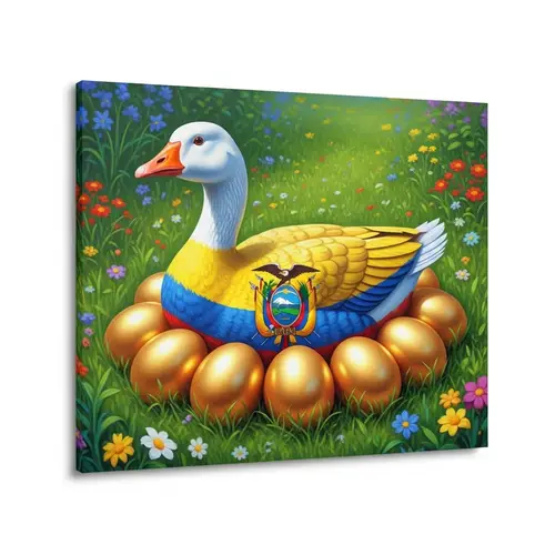 Enchanting Scene in Lush Meadow with Majestic Goose and Golden Eggs