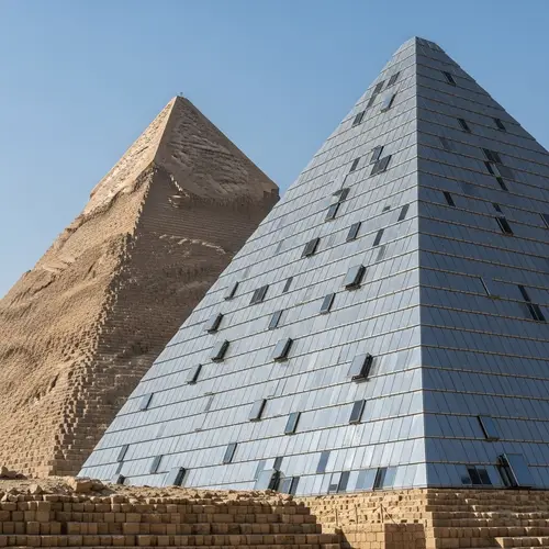 Ancient Egyptian Pyramids with Modern Steel Metal Cassettes