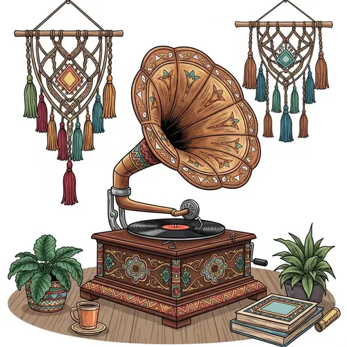 Vintage-Contemporary Gramophone with Bohemian Artistry