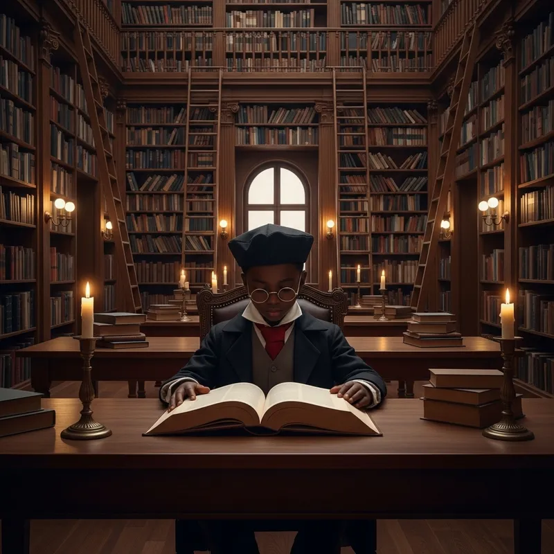 Young African Professor Kid in Library - Study Enthusiast