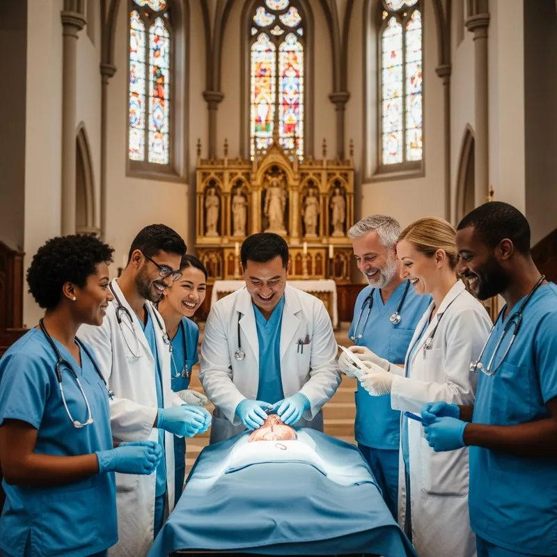 Doctors Making Transplantation in Church Setting