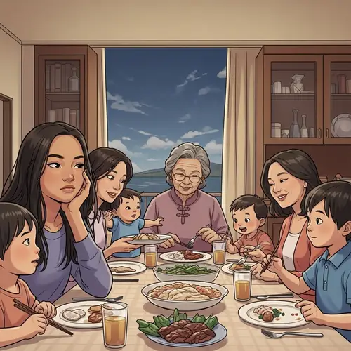 Asian Family Dinner Illustration: Teenage Girl's Daydream