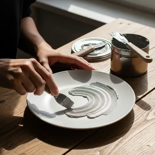 Grey Putty Design on White Ceramic Plate | Rustic Table Setting