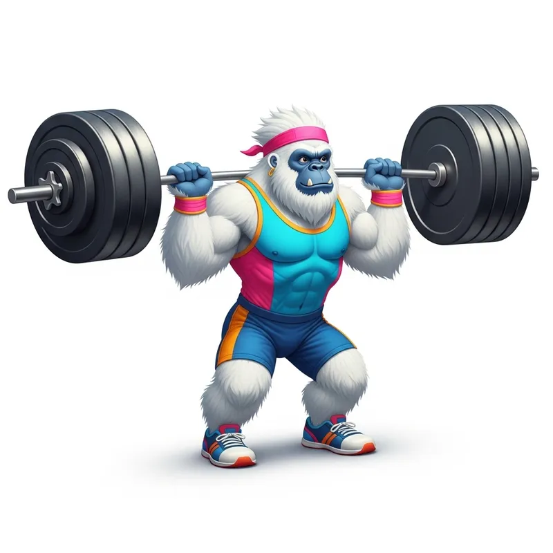 Enthusiastic Yeti Lifts Huge Barbell - Colorful Athletic Display