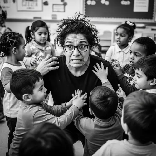 Dynamic Scenes in Early Education Classroom | Stressed Teacher Amid Chaos