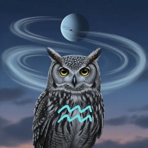 Majestic Owl with Aquarius Symbol and Uranus Planet