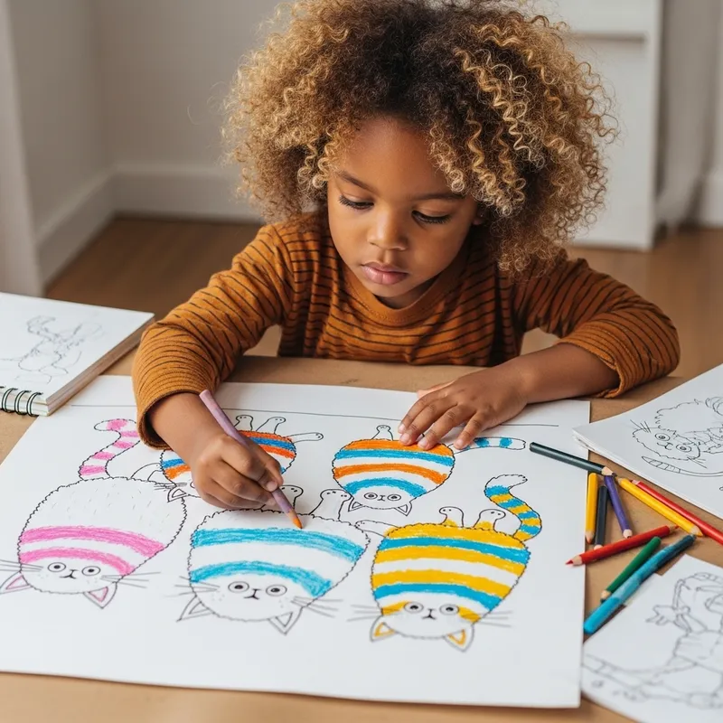 Enchanting Image of a Kid Drawing Adorable Cats